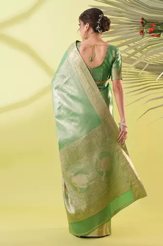 Light green pure silk woven zari work saree with blouse