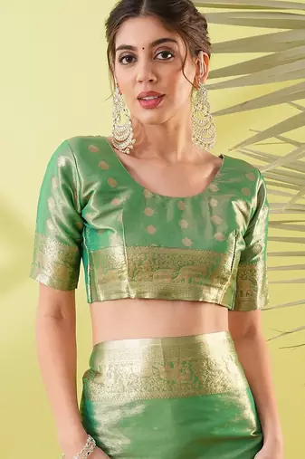 Light green pure silk woven zari work saree with blouse