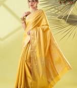 Mustard pure silk woven zari work saree with blouse
