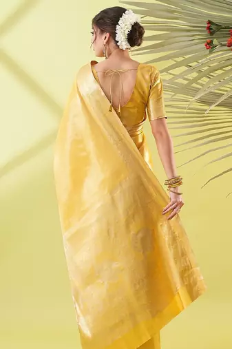 Mustard pure silk woven zari work saree with blouse