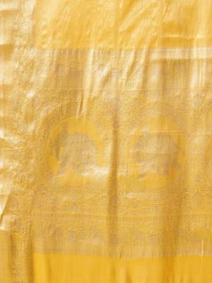 Mustard pure silk woven zari work saree with blouse 5