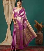 Purple pure silk woven zari work saree with blouse