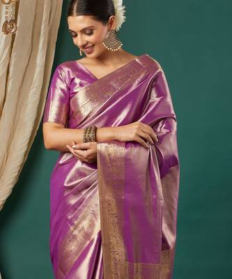 Purple pure silk woven zari work saree with blouse 2