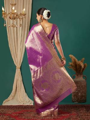 Purple pure silk woven zari work saree with blouse 3