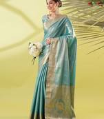 Light green pure silk woven zari work saree with blouse