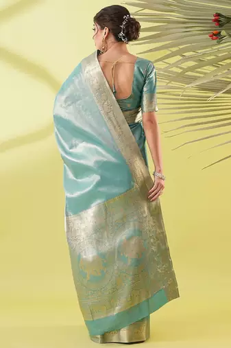 Light green pure silk woven zari work saree with blouse