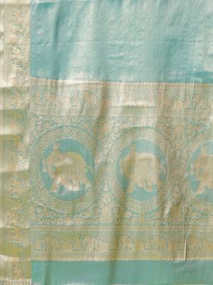 Light green pure silk woven zari work saree with blouse 5