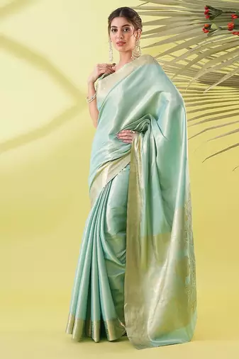 Light blue pure silk woven zari work saree with blouse