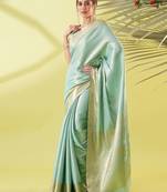 Light blue pure silk woven zari work saree with blouse