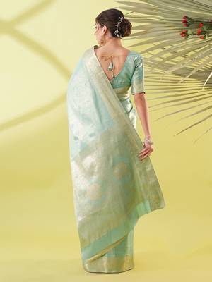 Light blue pure silk woven zari work saree with blouse 3