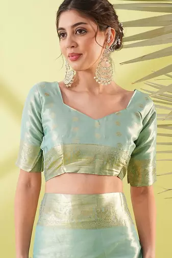 Light blue pure silk woven zari work saree with blouse