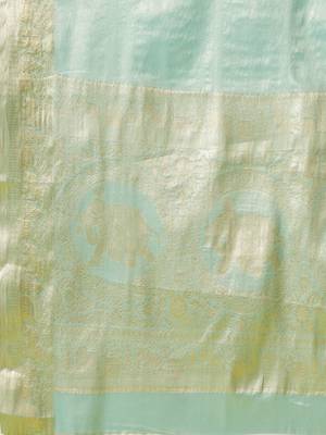Light blue pure silk woven zari work saree with blouse 5