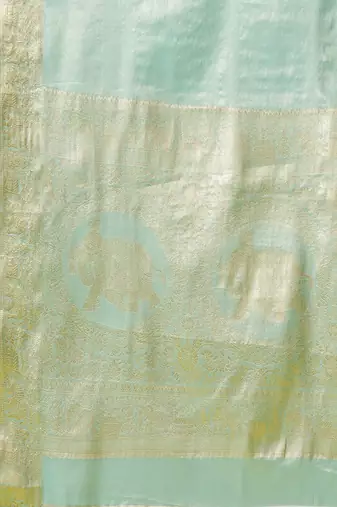 Light blue pure silk woven zari work saree with blouse