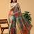 Multicolor blended cotton printed zari work saree with blouse