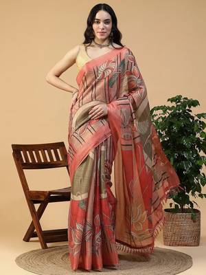 Multicolor blended cotton printed zari work saree with blouse 2