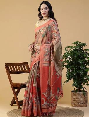 Multicolor blended cotton printed zari work saree with blouse 5