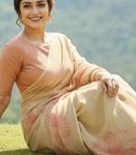 Red blended cotton printed zari work saree with blouse