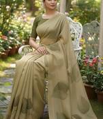 Dark green multicolor blended cotton printed zari work saree with blouse