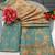 Cream blue blended cotton printed zari work saree with blouse