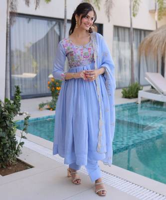 Lavender mal chanderi embroidery zari sequins flared salwar suits 4