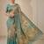 Cream blue blended cotton printed zari work saree with blouse