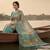 Cream blue blended cotton printed zari work saree with blouse