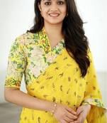 Yellow georgette printed zari work saree with blouse