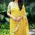 Yellow georgette printed zari work saree with blouse