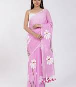 Pink pure cotton printed zari work saree with blouse
