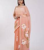Orange pure cotton printed zari work saree with blouse