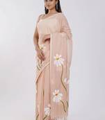 Pink pure cotton printed zari work saree with blouse