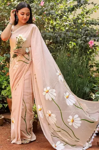 Pink pure cotton printed zari work saree with blouse