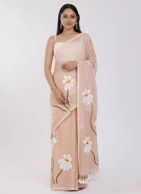Pink pure cotton printed zari work saree with blouse 3