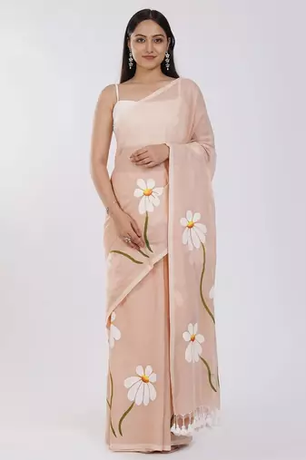 Pink pure cotton printed zari work saree with blouse
