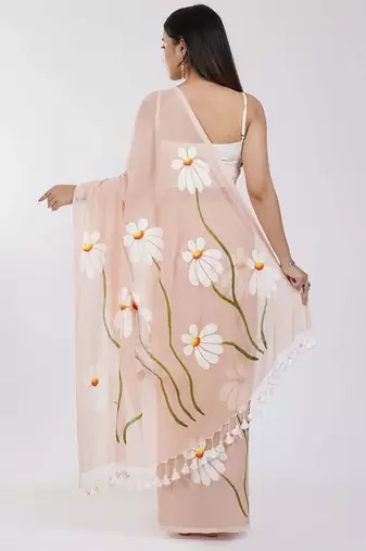 Pink pure cotton printed zari work saree with blouse