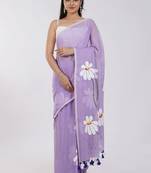 Purple pure cotton printed zari work saree with blouse