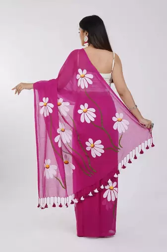 Pink pure cotton printed zari work saree with blouse
