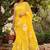 Yellow pure cotton printed zari work saree with blouse
