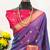 Blue pure silk woven zari work saree with blouse