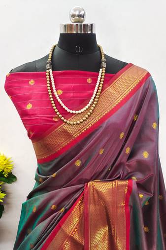 Grey pure silk woven zari work saree with blouse