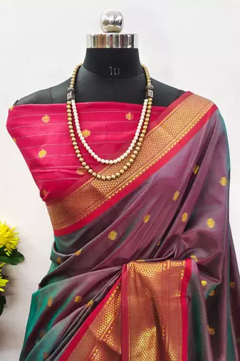 Grey pure silk woven zari work saree with blouse