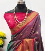 Grey pure silk woven zari work saree with blouse