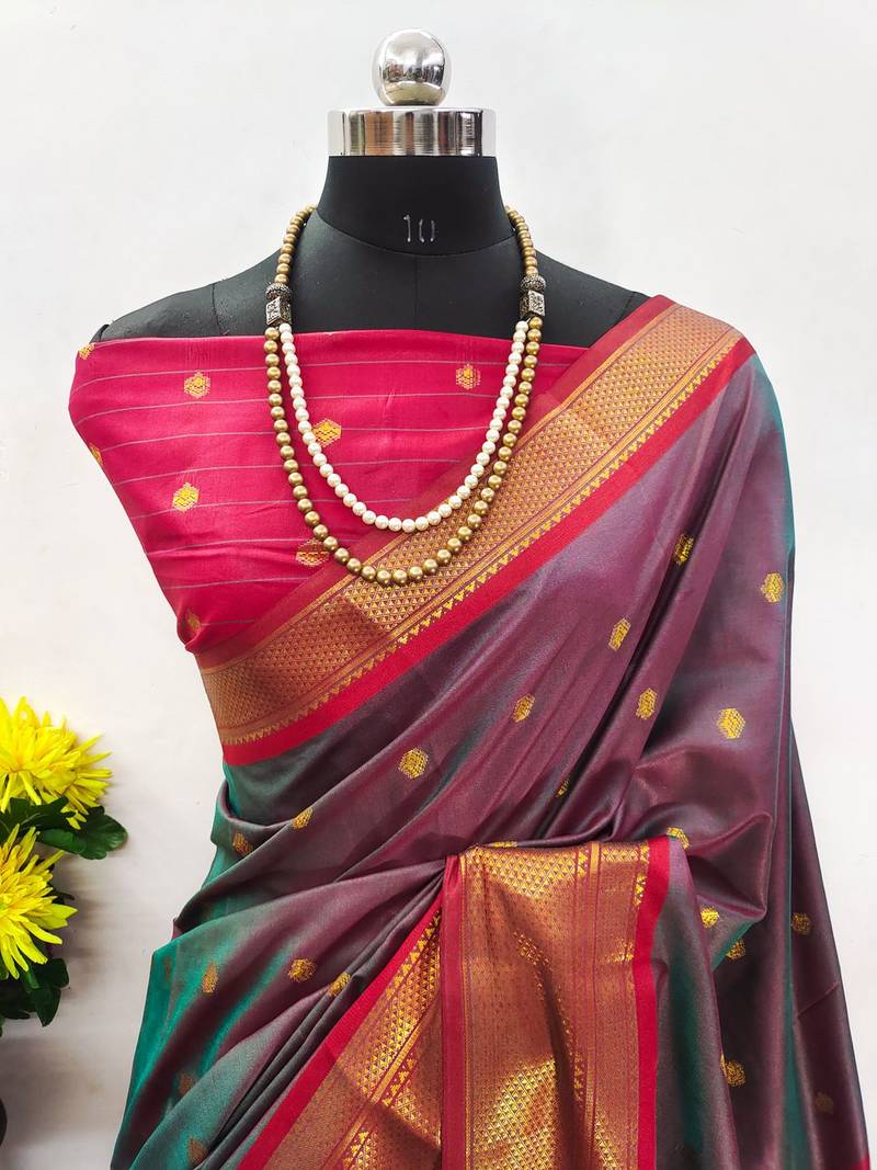 Grey pure silk woven zari work saree with blouse