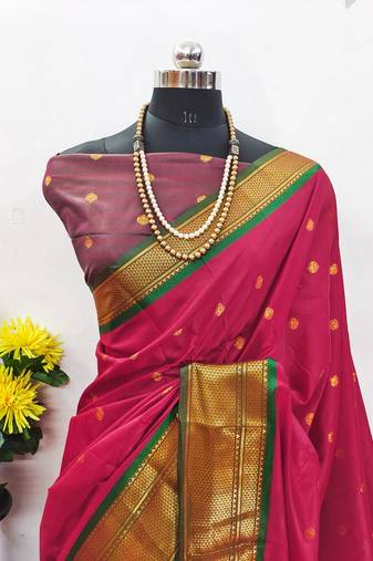 Red pure silk woven zari work saree with blouse