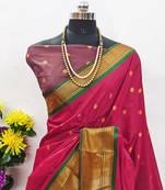 Red pure silk woven zari work saree with blouse