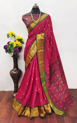 Red pure silk woven zari work saree with blouse 2