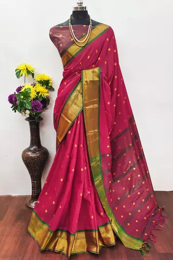 Red pure silk woven zari work saree with blouse