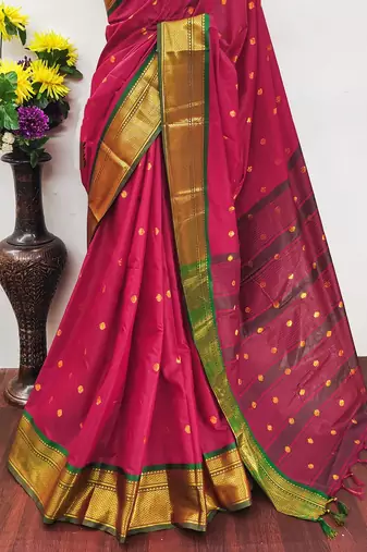 Red pure silk woven zari work saree with blouse