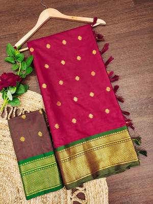 Red pure silk woven zari work saree with blouse 4