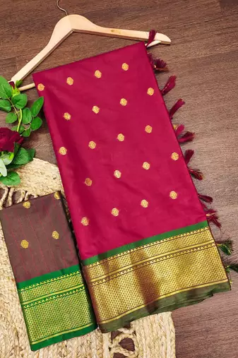Red pure silk woven zari work saree with blouse